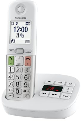 Panasonic KX-TGU430EXW digitales schnurloses Telefon mit Anrufbeantworter, Basisstation & 1 Mobilteil, LCD-Display, Favoriten-Taste, Taschenlampe, extra laut, hörgerätekompatibel, Weiss & Silber