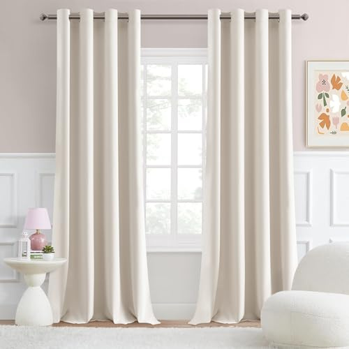 MRTREES Extra-Long Curtains and Drapes Modern Living Room Light Beige 2-Pack, Opaque Cream Curtain with Rod 300 cm Long, 140 cm Wide, Eyelet Curtains Bedroom Thermal Curtains