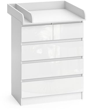 Vicco Wickelkommode Emma, Wickelaufsatz für die Kommode, Weiß, 80 x 110.2 cm mit 5 Schubladen