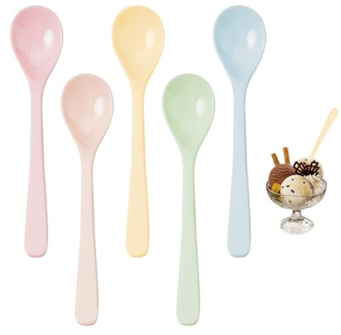 5 Pezzi Cucchiaio a Manico Lungo in Plastica Colorata, Cucchiaini Plastica, 16 cm Riutilizzabile Cucchiaini di Plastica Lunghi per Minestra, Caffè, Dessert, Cocktail, Tè, Gelato, Uova, 5 Colori