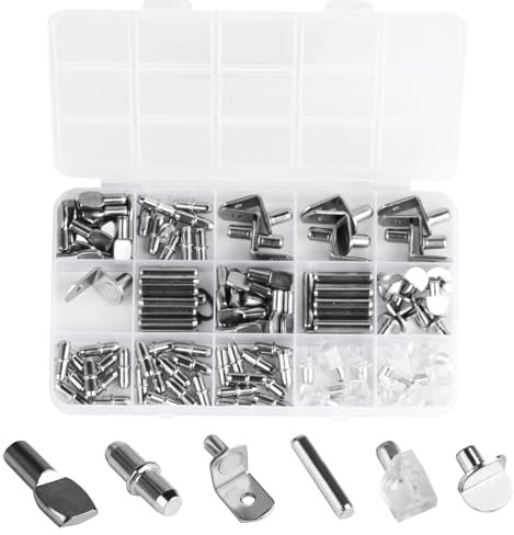 130 Pcs Shelf Support Pegs 5mm 6mm, Kitchen Cupboard Shelf Pegs Shelf Pins, Metal Kitchen Shelf Pegs, Wardrobe Shelf Pegs for Furniture Bookcase Shelves Kitchen Cabinet Shelf Supports Pegs(6 Sizes)