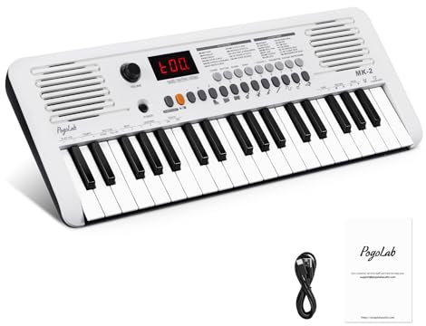 POGOLAB Piano Numérique 37 Touches, Mini Clavier Piano avec 40 Chansons, 200 Sons, 200 Rythmes, Midi, Keyboard Piano Électrique Portable pour Enfant Débutant(19,3 x 7,3 x 1,9 pouces)(blanc)