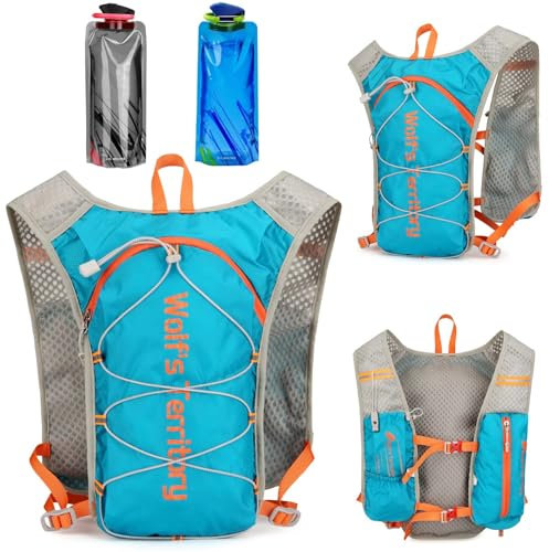 Laufweste für Damen und Herren,Trinkrucksack 1.4L,Running Vest,Trinkweste Laufen mit 700ml Wasserflasche,2 Stück 700ML Faltbare Trinkflasche,Trinkrucksack Laufen Trailrunning