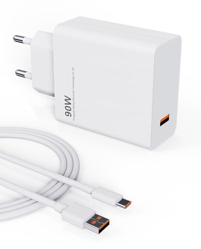 USB-C-laddare 90W för Xiaomi Poco X7 Pro F7 F6 5G X6 X5, 15 Ultra 14 Ultra 13 Ultra 12, Redmi Note 14 13 12 11, HyperCharge laddning Turbo-adapter med 1,5 m USB C-kabel 6A