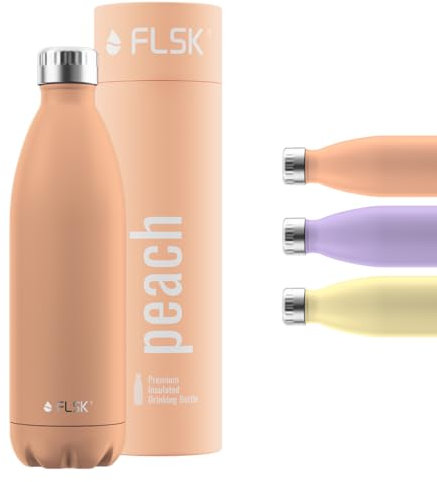 FLSK Trinkflasche – Premium Edelstahl Thermosflasche – 100 % auslaufsicher & kohlensäuregeeignet – hält 24 h kalt & 18 h heiß – BPA-frei (peach, 1000 ml)