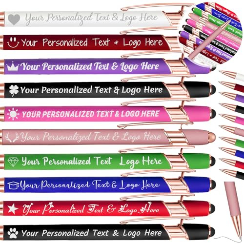 YanNanKe Jusqu'à 500 stylos à bille personnalisés avec nom gravé en vrac - Encre noire - Stylo à bille avec pointe de stylet - Cadeau pour anniversaire, remise de diplôme
