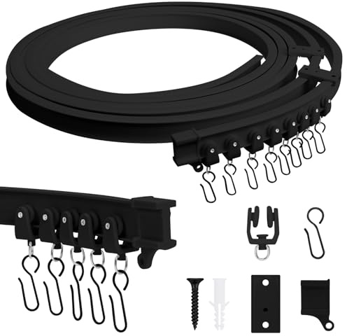LITZEE Rail de Rideau Flexible, 5 M, Montage au Plafond, avec roulettes Silencieuses, Système de Rails de Rideaux pour Fenêtres, Rideaux, Séparateur de Pièce, Système de Rail de Rideau, Noir