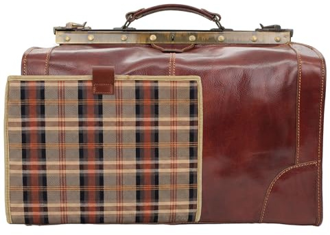 bupell Riziero läkarväska, barnväska/resväska av vegetabiliskt garvat läder – handgjord i Italien, Marron (brun), Medio + Laptop-Inlay, Klassisk