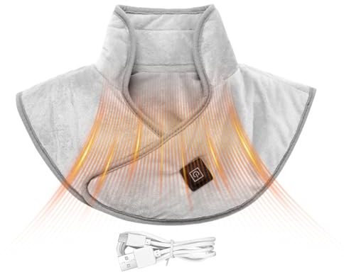 Cojín térmico para cuello y hombros, 27 x 27 x 3 cm, algodón, USB, cojín térmico con 3 niveles de calor, lavable, cojín térmico de invierno, para días fríos, camping, vacaciones