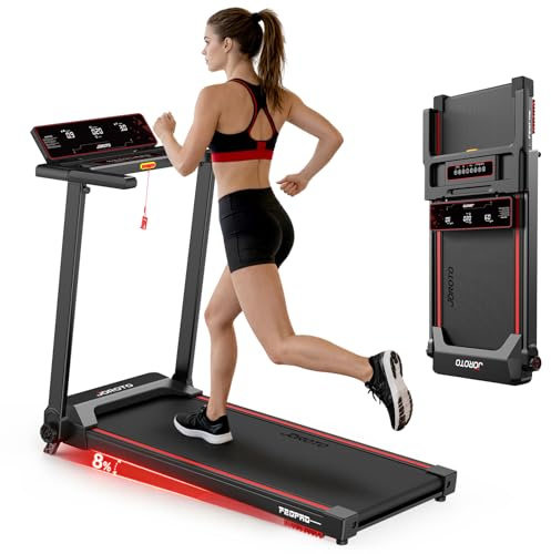 JOROTO Cinta de Correr Plegable para el Hogar, Motor 2,5PS, Inclinación 8%, Velocidad 1-12 KM/H, Cinta Ancha, Pantalla LED, Peso Máximo 130KG, Compacta con Manillar para Caminar y Correr