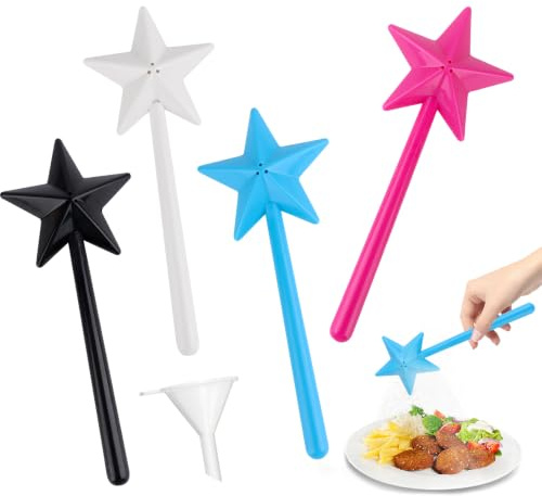 4 Pezzi Bacchetta Magica Sale e Pepe, Saliera Bacchetta Magica Sale e Pepe Set con 3 Fori, Spargere Spezie Dispenser per e Pepe con 1 Imbuto per Cucina, Campeggio