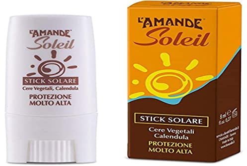 L'AMANDE - Soleil Crema Solare Viso 50+ Stick con Vitamina C, per Labbra, Tatuaggi, Nei, Vitiligine alla Camomilla, Idratante Viso contro le Scottature - 9 ml