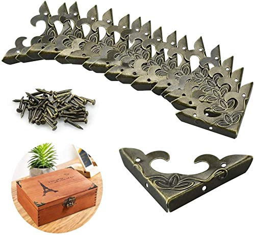 KBNIAN 20 Stück Vintage Metallecken Bronze Eckenschutz Retro Box Eckenschutz Antike Dekorative Kantenschutz mit 40 Schrauben für Schmuckschatullen Holzkisten Möbel Ecke (30x42x4mm)