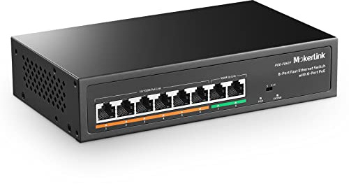 MokerLink 8 Port PoE Switch with 6 PoE+ Port, 2 Uplink, 78W AI Detection, 100Mbps, Fanless Metal Plug & Play Network Switch