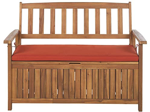 Beliani Gartenbank Akazienholz 2-Sitzer mit Stauraum Auflage Terracotta rot 120cm Sovana