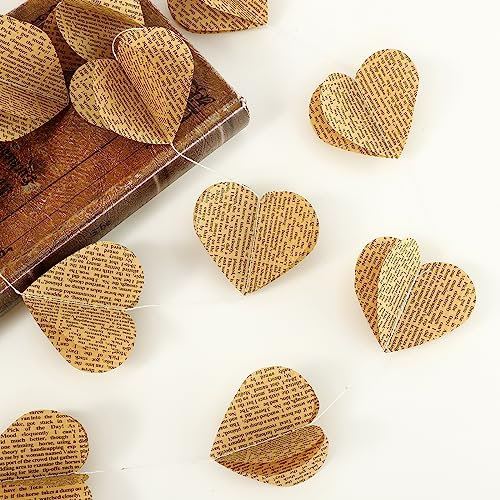 3D-Herz-Girlande, Vintage-Seiten, recycelte Buchgirlande, Zeitung, Wimpelkette, Party, Kinderzimmer, Strang, Banner, Hochzeit, Urlaub, Weihnachten, Dekoration (Vintage-Herz), 4 Stück