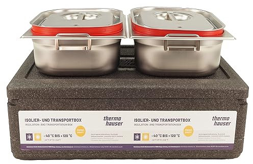 EPP Thermohauser Kühlbox Thermobox Transportbox inkl. 2x GN 1/2 100mm mit Fallgriffen+Deckel Silikonring