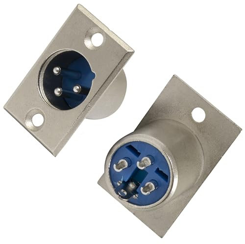 Aerzetix - C69288 - Set di 2 Connettori adattatori XLR maschio a 3 pin per microfono - montaggio su pannello - per saldare - in metallo