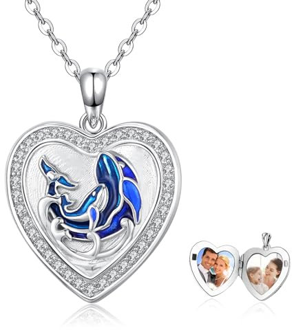 StoryEtain Medaillon zum öffnen für Bilder 925 Silber Wal Herz Medaillon Zum Öffnen Kette Foto Amulett Anhänger Halskette Geschenk für Kinder Mädchen Damen