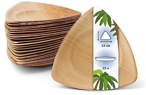 onlyleaf Palmware - Piatti di Foglia di Palma Sostenibili I Piatti Monouso triangolari 15 cm I Piatti per Feste 100% compostabili I Stoviglie di Foglia biodegradabili I Stoviglie Monouso 25 pezzi