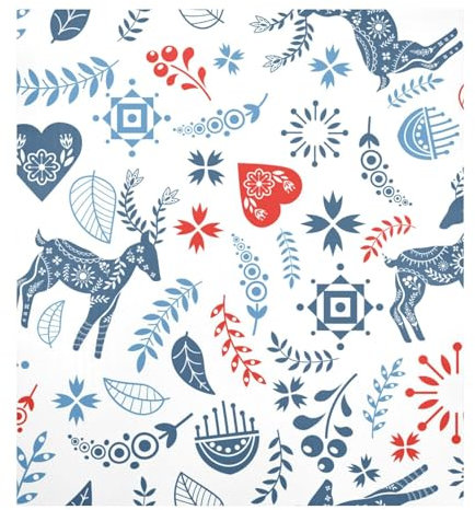 ZRWLUCKY Aimant de lave-vaisselle motif norvégien cerfs et fleurs, blanc, bleu, 58,4 x 66 cm, autocollant magnétique pour porte de réfrigérateur, armoire, appareils de cuisine, décoration de machine à