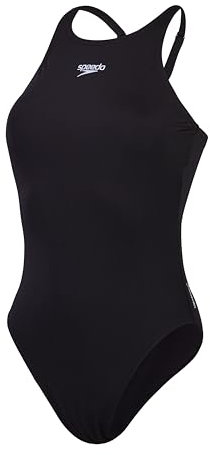 Speedo Damen End V-Ausschnitt (längerer Körper), athletische Passform, Schwimm-Fitness Badeanzug, Schwarz, 176