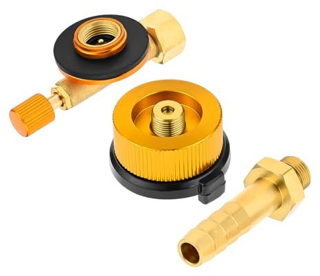 Aupoko Gas Canister Adapter Kit, Valve Caps Camping Gas Refill Adapter Brass Gas Bottle Adaptor for OD CB Butane Canister to Screw Gas Cartridge, Twin Type LP Gas Regulator