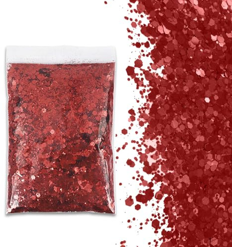 SHUOHONG 100 g Glitter Pyssel Barn - 3 Storlekar Blandade, Stort för Pyssel, Fint för Väggfärg, Paljetter Pulver för Make-Up, Kort, Nagelkonst, Gör-Det-Själv (Djupröd)