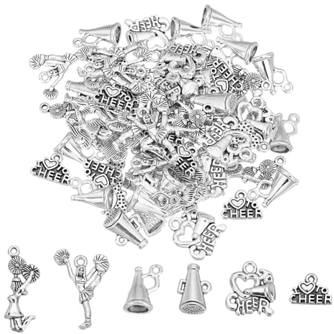 UNICRAFTALE 72 ciondoli serie cheerleading 6 stili cheerleading charms per lo sport della scuola, in metallo anticato, argento, per la produzione fai da te, orecchini, collane, bracciali e gioielli
