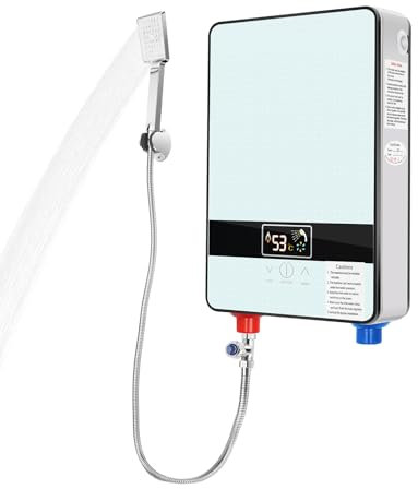 Elektronischer Durchlauferhitzer, 6500W Mini Instant Warmwasserbereiter mit Mit LED-Display & Duschset, für Badezimmer Küche