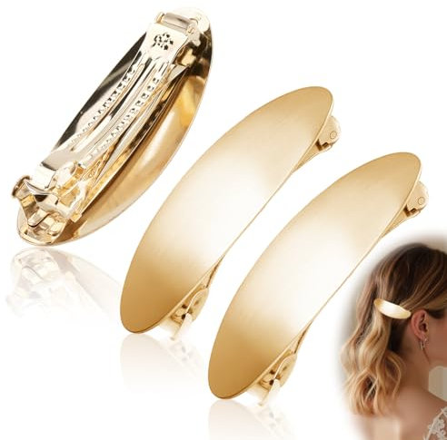 Mbsomnus 3 Stück Französische Haarspange 8 cm Haarspangen für Damen Metall French Hair Clip Flache Spangen Ovale Haarspange Gold Haarclip Dutt Automatisch Haarschmuck für Frauen Mädchen Alle Haartypen