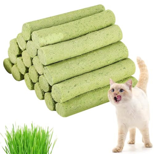 BAIFULAI Katzengras Snack: 5 Stück Gefriergetrocknete Hühnerbrust Katzengras Sticks, Zahnpflege und Haarknäuel Entferner für Katzen (Grün, 150g)