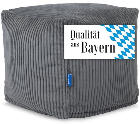 Bruni Sitzwürfel Cubo Cord in Grau – 40x40x40 cm Cord-Sitzwürfel aus Deutschland, Indoor-Sitzcube, Fußhocker und Bodenkissen