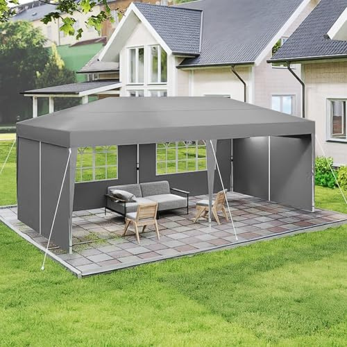 NAIZY Fällbar paviljong 3 x 6 m paviljong vattentät trädgårdspaviljong med 4 sidodelar och bärväska vikbart tält polyester festtält UV-skydd metallstängningar, ljusgrå