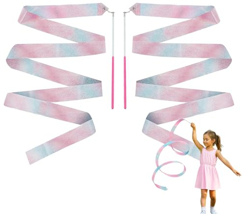 Générique 2 Rubans de Gymnastique 2m Multicolores Rose – Double Set pour Danse Enfants, Idée Cadeau