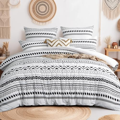Tifschlaf Super King Duvet Set - Superking Bedding Set with Pillowcases, Ultrasoft Microfiber Luxury Non Iron Quilt Cover Bohemian with Zipper Closure, Boho White 260x220cm
