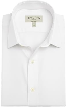 Perahan Men's Classic Formal Wrinkle-Free Dress Shirt, Cotton Poplin Regular Fit Long Sleeve