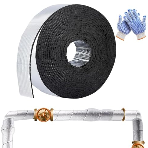 Rörisoleringsskum 5 cm x 10 m (1 cm tjock) värmerörsisolering för lindning självhäftande rörlindning rörisoleringsfolie isoleringsband för rörskydd förhindrar frysning inomhus utomhus