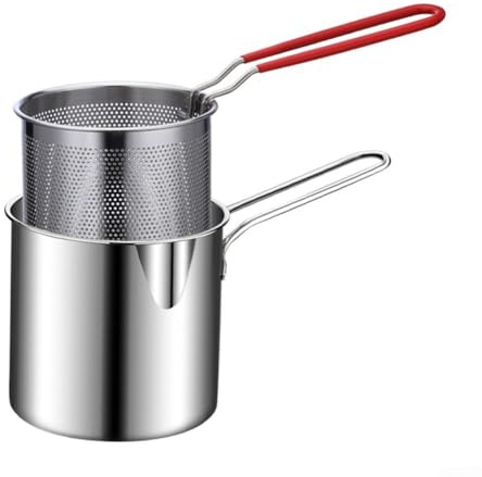 Olla de cocina con cesta y asas de acero inoxidable, diseñada para freír patatas fritas, carne, verduras y aperitivos, y diseño práctico