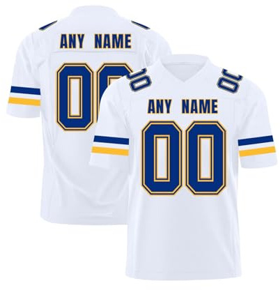 Camiseta Personalizada para Niño y Jóven | Estilo Fútbol Americano o Rugby | Manga Corta con Tu Nombre y Número Favoritos Blanco