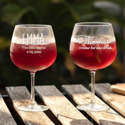 Wanapix | Set 2 Bicchiere da Gin Tonic Personalizzato | Calice da Cocktail | Inciso al Laser | Calice da Gin Bicchiere Ballon Acqua | 70 cl | Regalo originale | Solo Testo