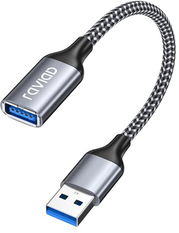 RAVIAD USB-förlängningskabel 0,5 m 5 Gbps USB 3.0 A förlängningskabel | USB A-kontakt till A-hona nylon och aluminiumkontakter för kortläsare, tangentbord, skrivare, skanner, kamera, hubbar