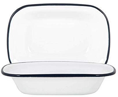 Argon Tableware 20cm Enamel Pie Dish - Navy Rim - Pack of 2 - Dishwasher Safe Pie Dishes Enamel Cookware Oblong Pie Dish Oven Tray Bakeware Pastry Casserole Roasting Tin