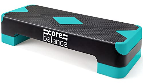 Core Balance Exercise Step 2 Level Height Adjustable 10cm/15cm, Aerobic Stepper for Home Gym, Fitness Training, Cardio, Weights, Yoga, Workout, Non Slip Platform (L69cm x W28cm x H10/15cm) - Teal
