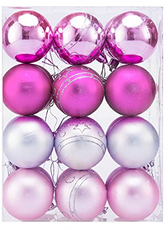 Casaria® Weihnachtskugeln 24tlg Ø 6cm Kunststoff matt glänzend Christbaumkugeln Christbaumschmuck Anhänger Weihnachtsbaumkugeln Weihnachtsdeko rosa