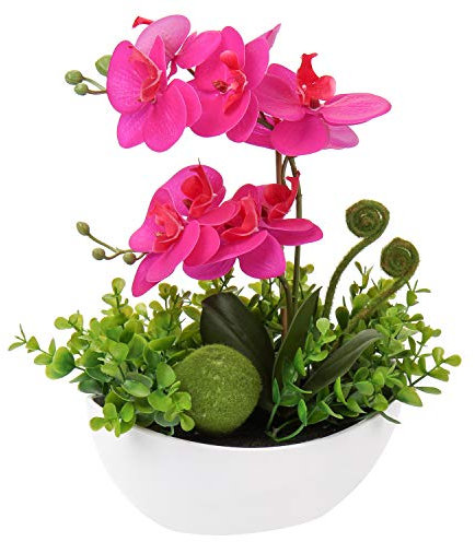 Kunstpflanze Orchideen Künstliche Deko Blumen Kunstblumen Wie Echt Mit Real-Touch Blüten im Keramiktopf Tischdeko Fensterbank Deko, Höhe 35cm, Violett