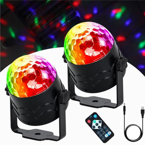 Boule Disco Lumières Disco - Jeu de Lumiere pour Soiree 360° Rotative Lumières de Scène Lumière Disco 7 modes d'éclairage avec Télécommande et USB pour DJ Party, Fête, Bar, Noël, Halloween(2 Pack)