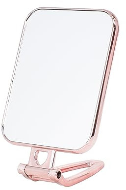 Rechteck Kosmetikspiegel mit Griff, 270° Faltbarer Standspiegel klein Tischspiegel Schminkspiegel normal Doppelseitiger Spiegel Reisespiegel für Make-up, Schminken, Haare kämmen, rasieren (Roségold)