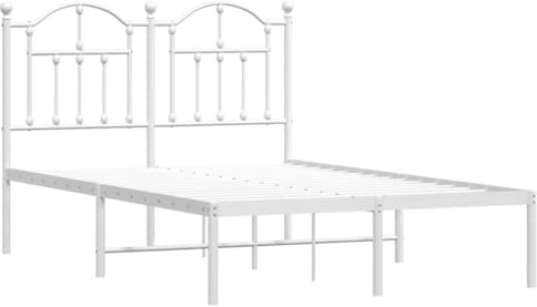 vidaXL Estructura de Cama con Cabecero, Somier de Listones de Invitados, Armazón Marco de Cama, Mueble para Dormitorio, Metal Blanca 120x200 cm