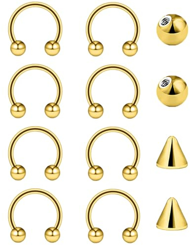 Besyvvin Herradura Piercing Nariz Labio Septum Anillo 16G Acero Inoxidable Oro 14mm Circular Barbell Piercing Ceja Helix Cartílago Pendientes Daith Rook Joyería Piercing
